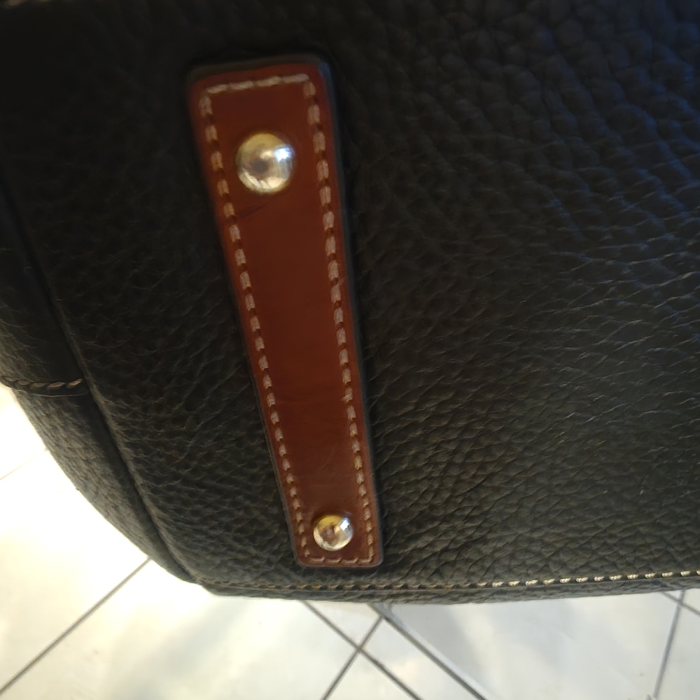 Dooney & Bourke Tammy Black Pebbled Leather Tote with Brown Trim. - Picture 8 of 8